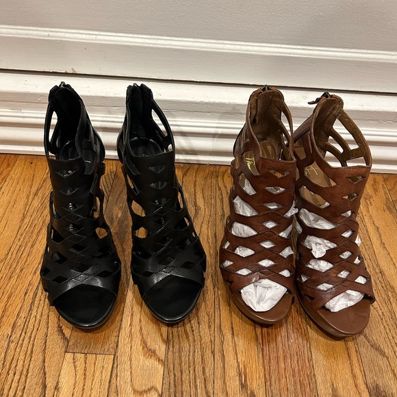 Franco Sarto Shoes - Franco Sarto 2pairs of Black and Brown Cages Leather Heeled Sandals